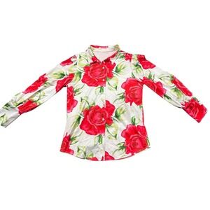 Unbranded Women XL Red Floral Button‎ Down Blouse Dopamine Quirky Rockabilly